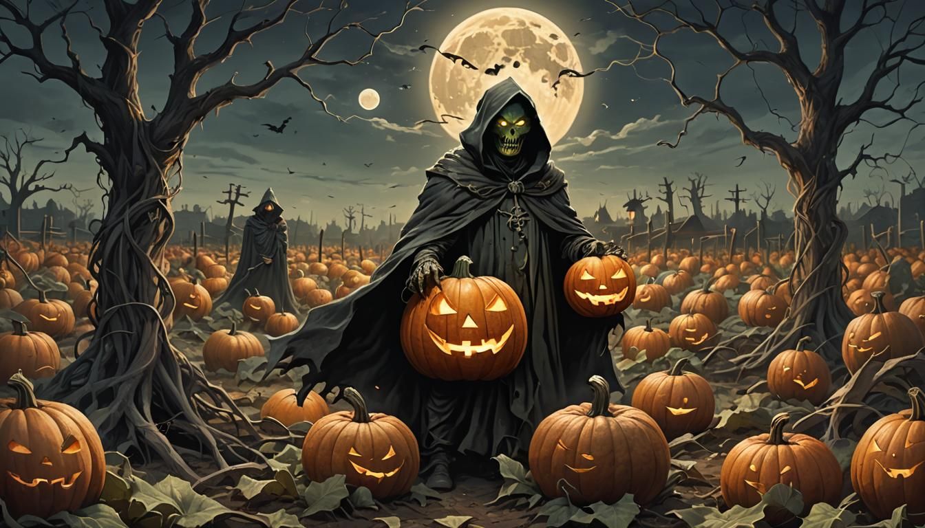 Sinister Pumpkin Figure in Moonlit Patch