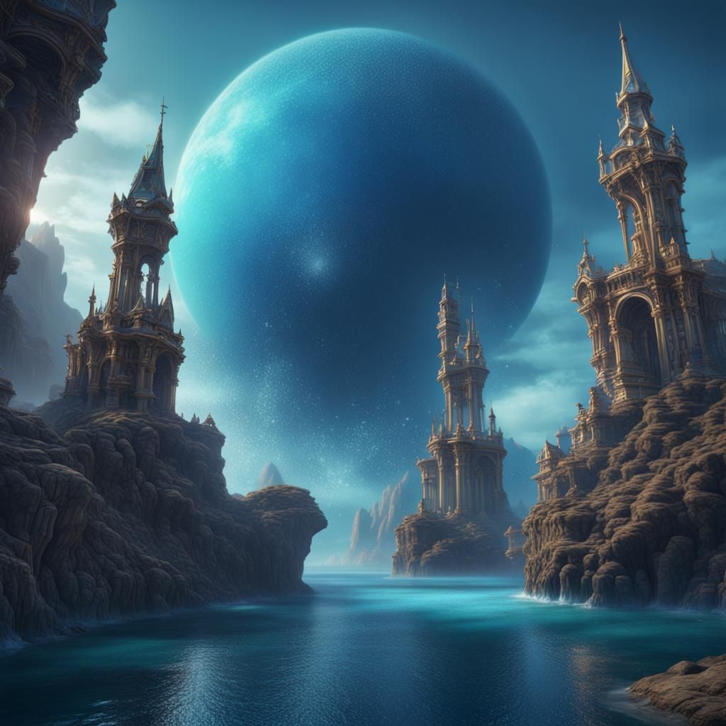 Detailed Matte Painting of Neptune in Deep Color