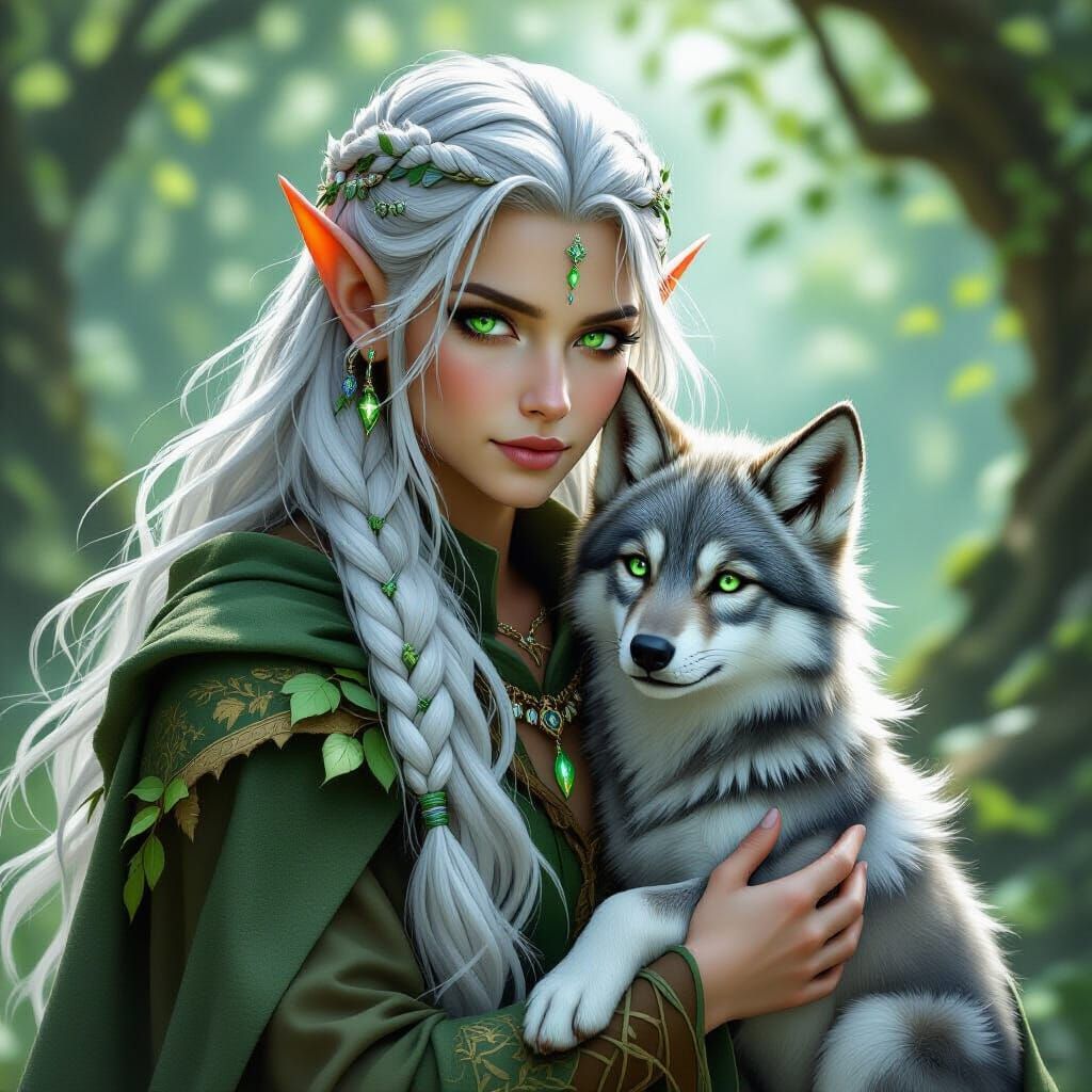 Mystical Elf and Wolf Bond in Enchanted Forest
