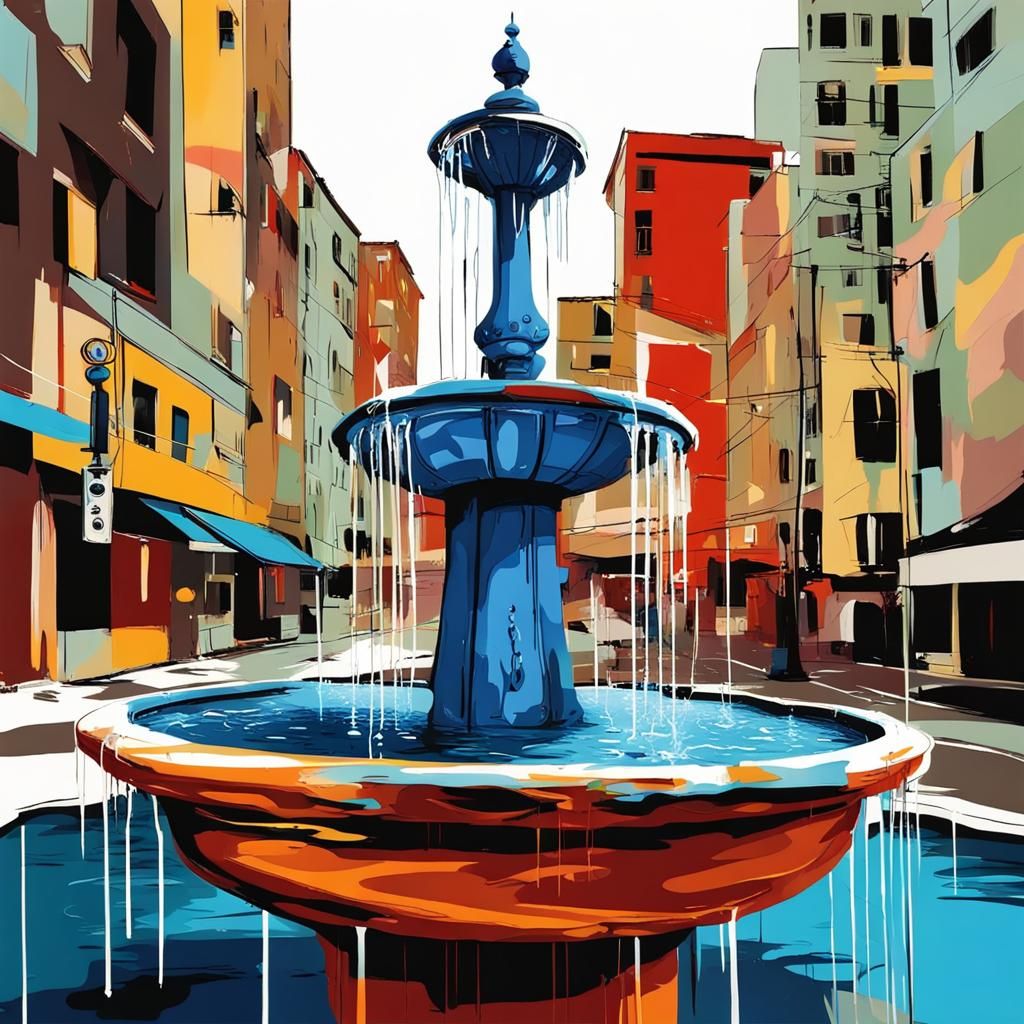 Abstract Water Fountain Cityscape in Complementary Colors