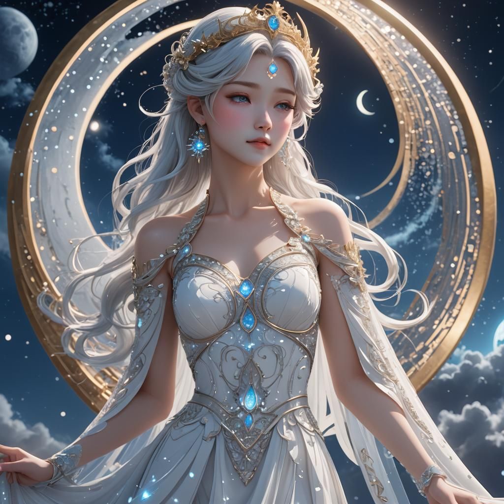 Elegant Moon Goddess in Luminous 3D Anime Art