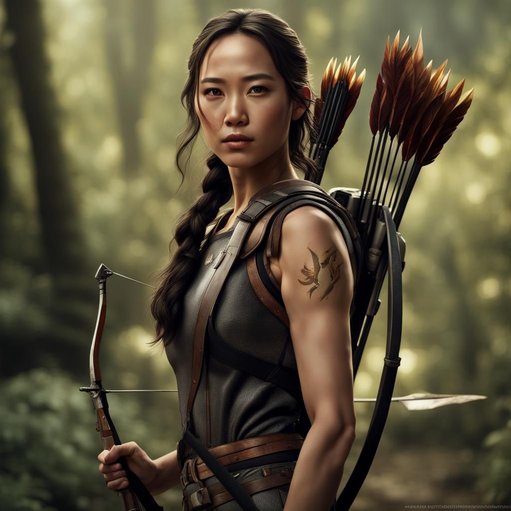 Hyperrealistic Asian Woman as Katniss Everdeen