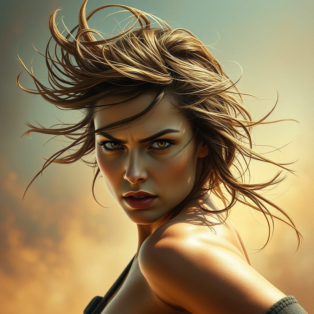 Surreal Hyperrealistic Portrait of a Free-Spirited Woman