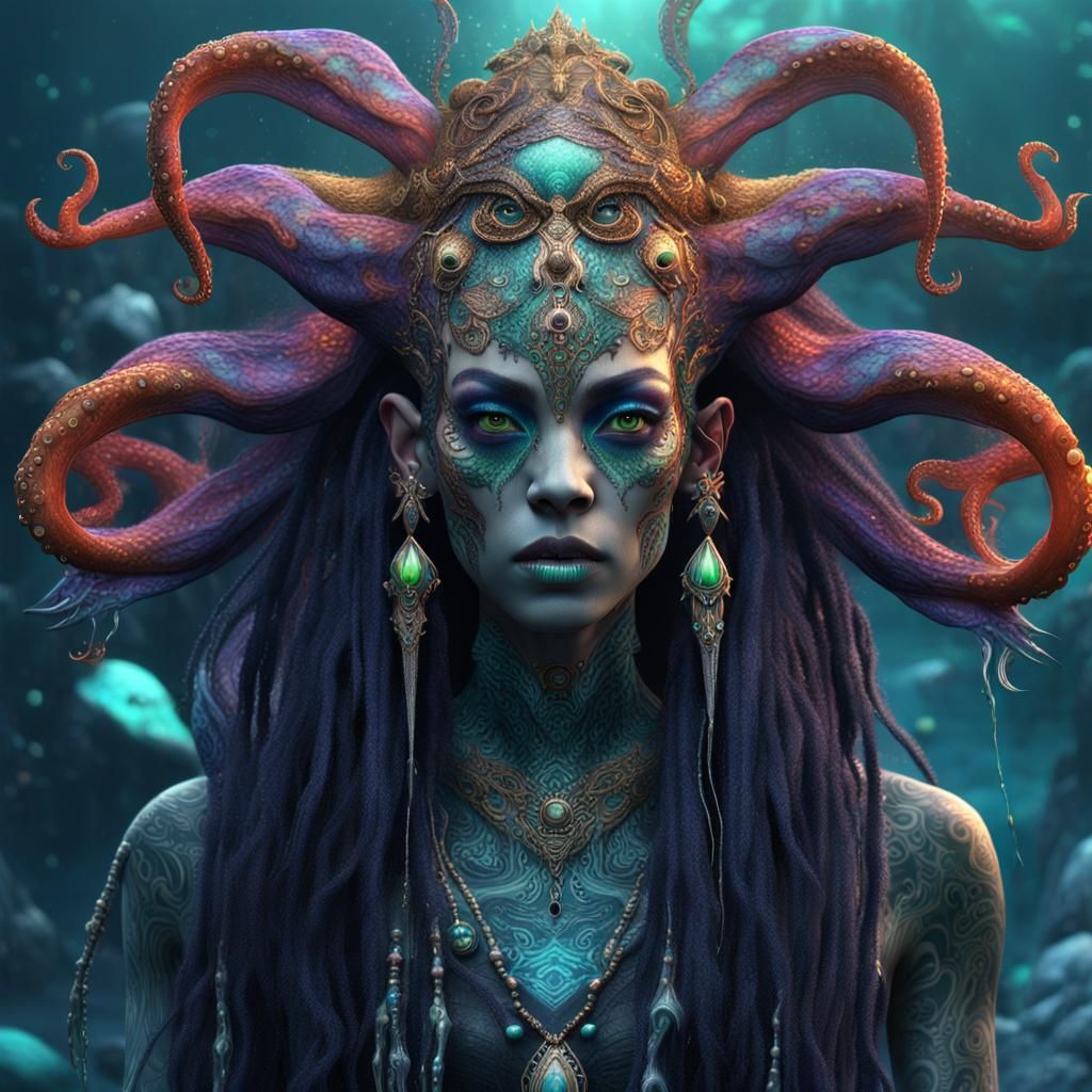 Alien Squid Goddess in Psychedelic Fantasy Art