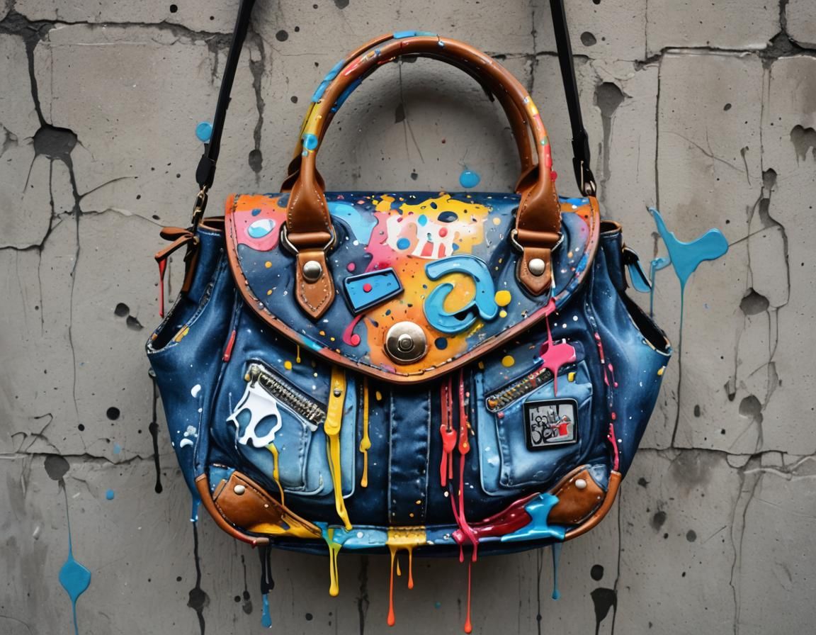 Denim Purse in Graffiti Splash Art Style