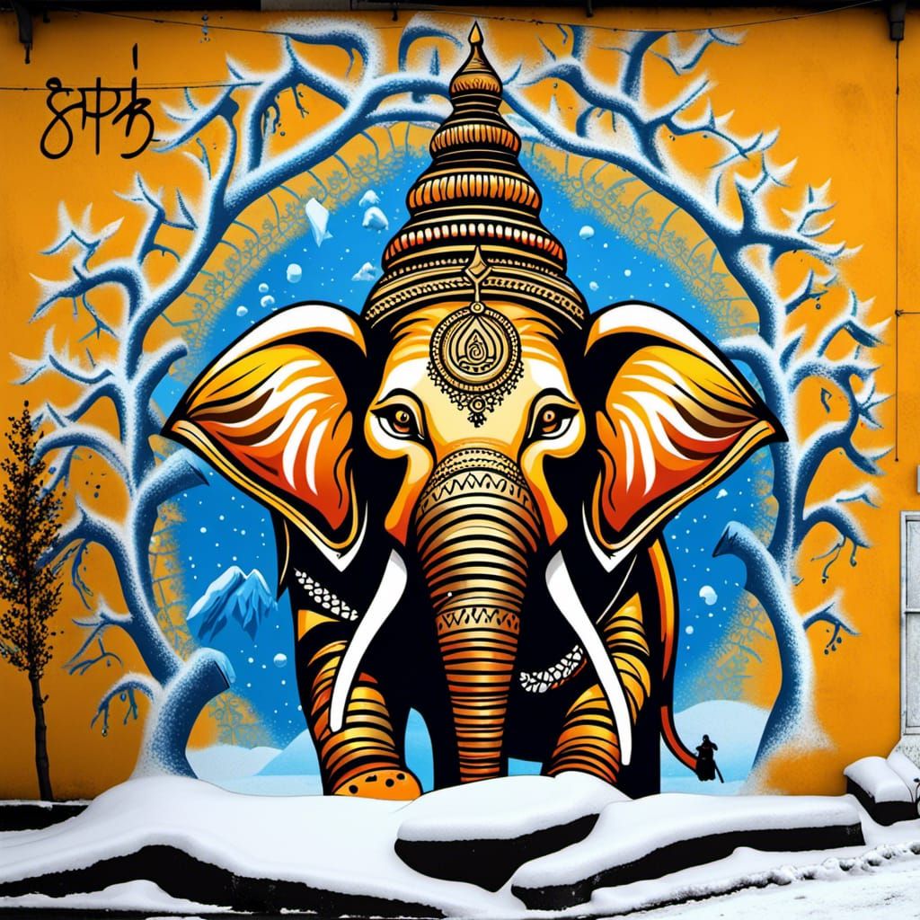 Shiva in Snowy India: Colorful Graffiti Art