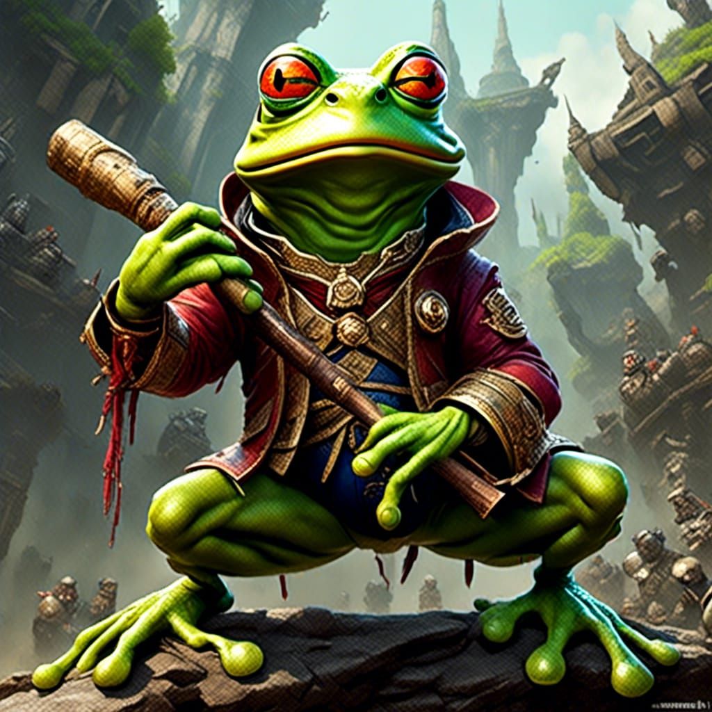 Heroic Frog Warrior in Fantasy Art Style