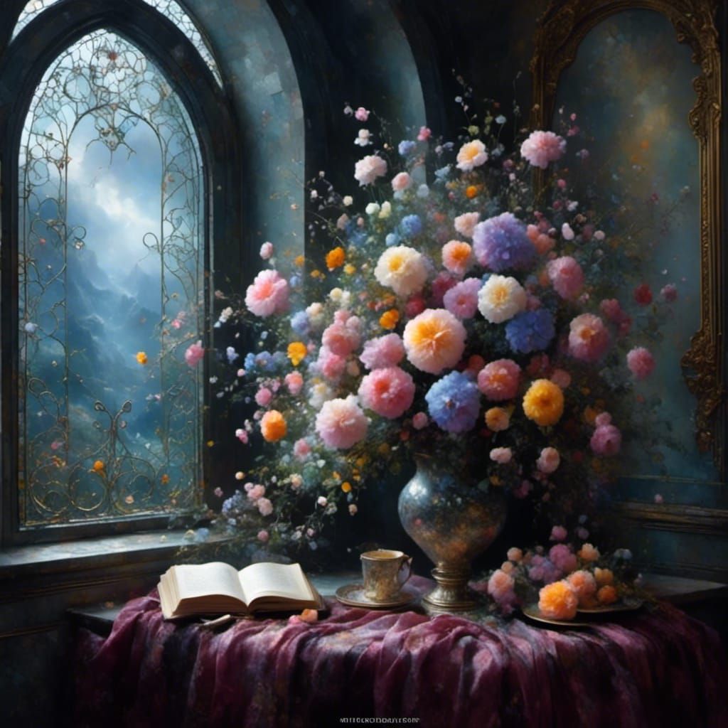 Fantasy Flower Arrangement in Gothic Castle