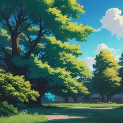 Golden Tree in Anime Style Landscape