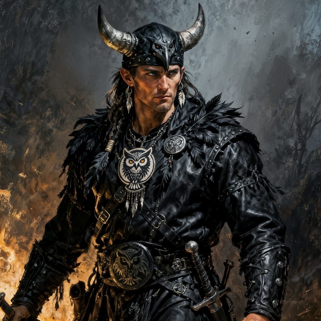 Viking Shaman Warrior with Owl Symbols