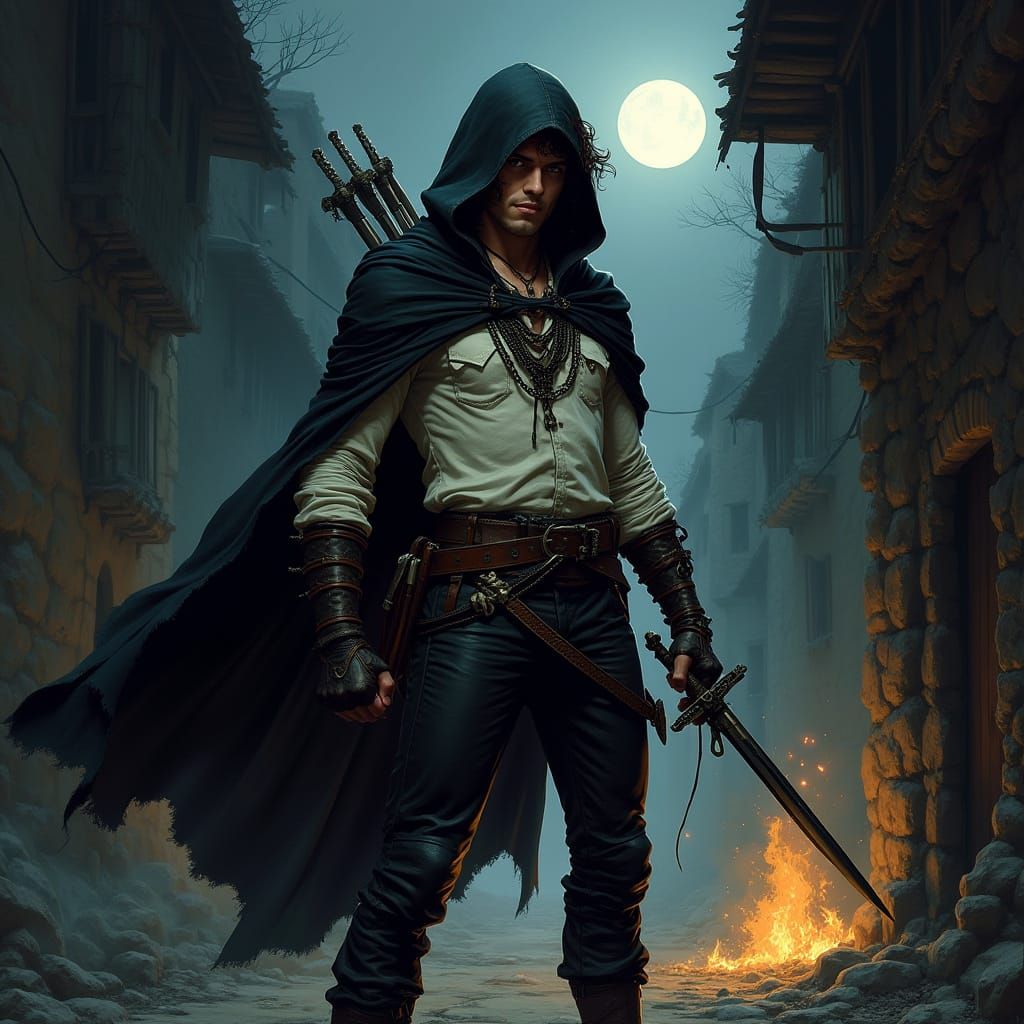 Dark Rogue in Burning Alley: Comic Book Art