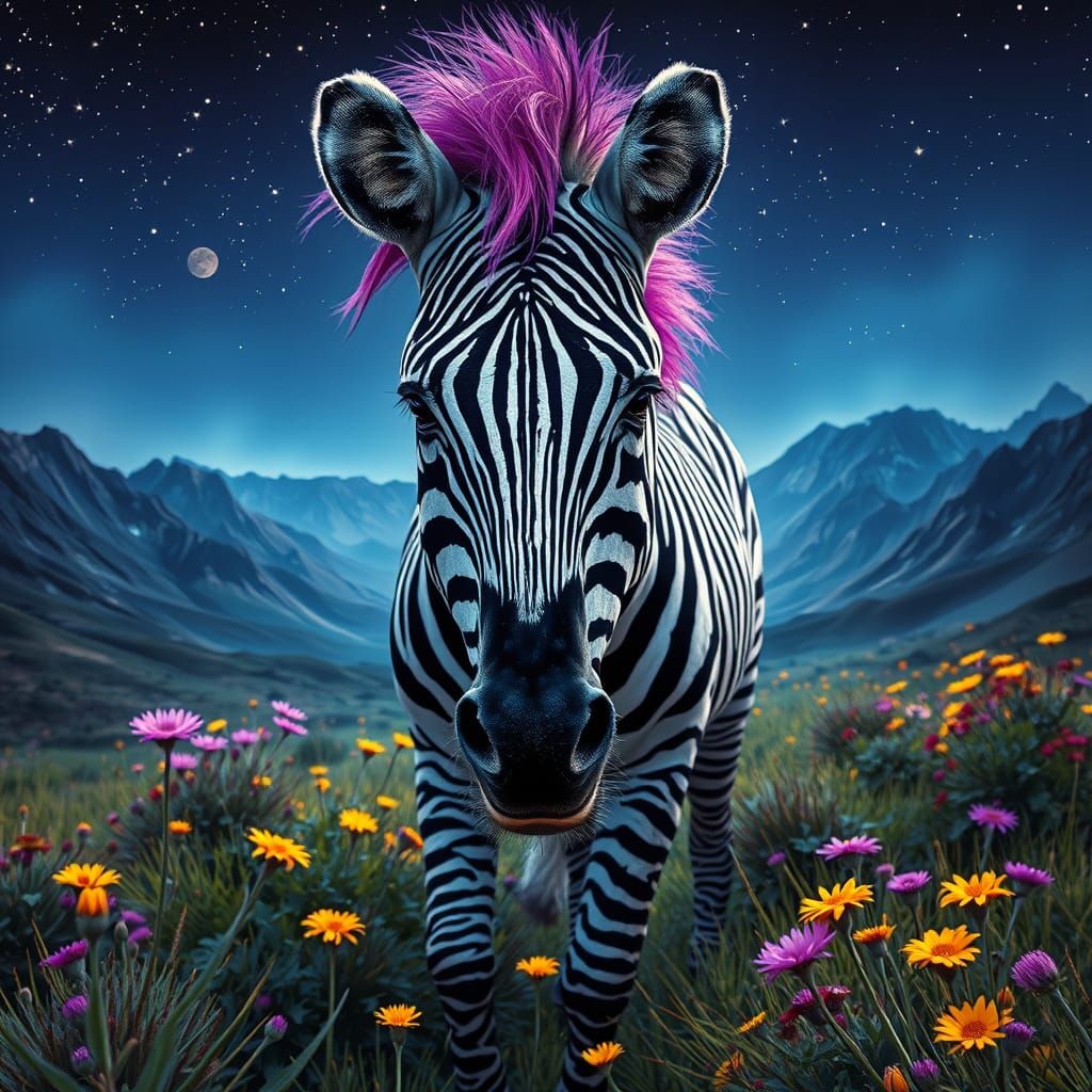 Cyberpunk Zebra in Wilderness Wonderland