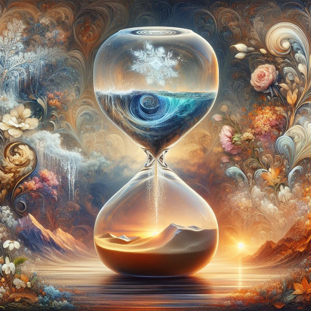 Surreal Hourglass Dominates Dreamlike Water Scene in Late Ro...