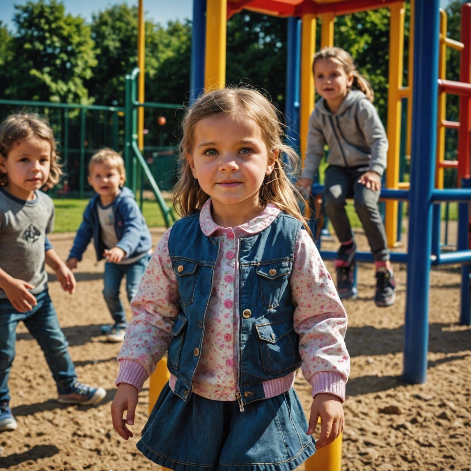 Children Playing in a Hyperrealistic Playground