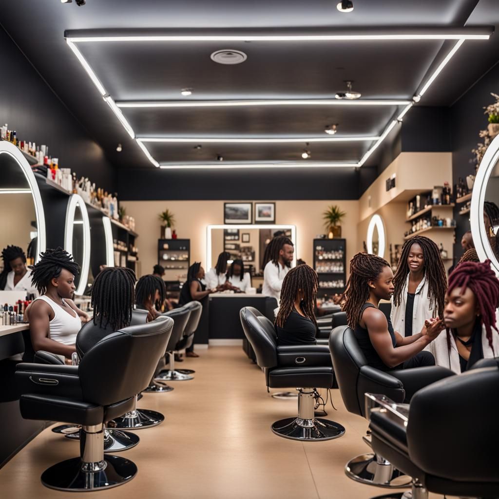 Vibrant Black Hair and Nail Salon Scene