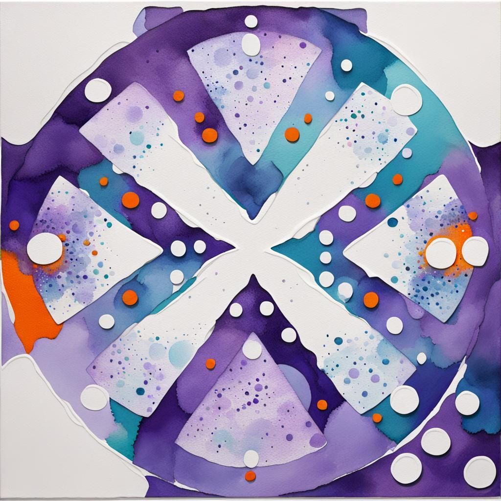 Abstract Pointillist Gouache Painting with Circles and Squar...