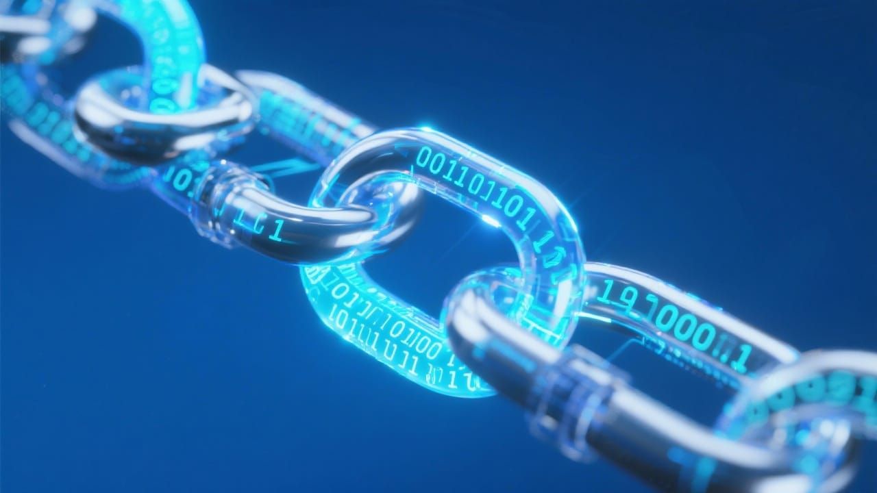 Futuristic Neon Chain Symbolizing Blockchain Technology