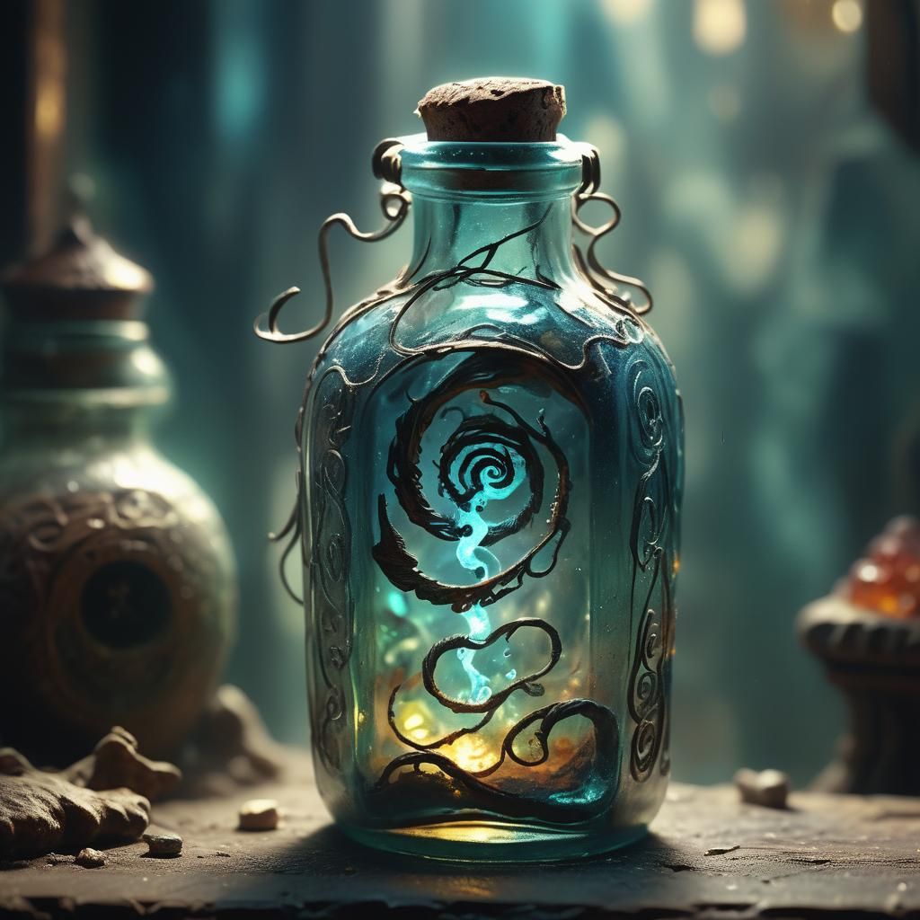 Ancient Jinn Bottle with Haunted Energy, Digital Art