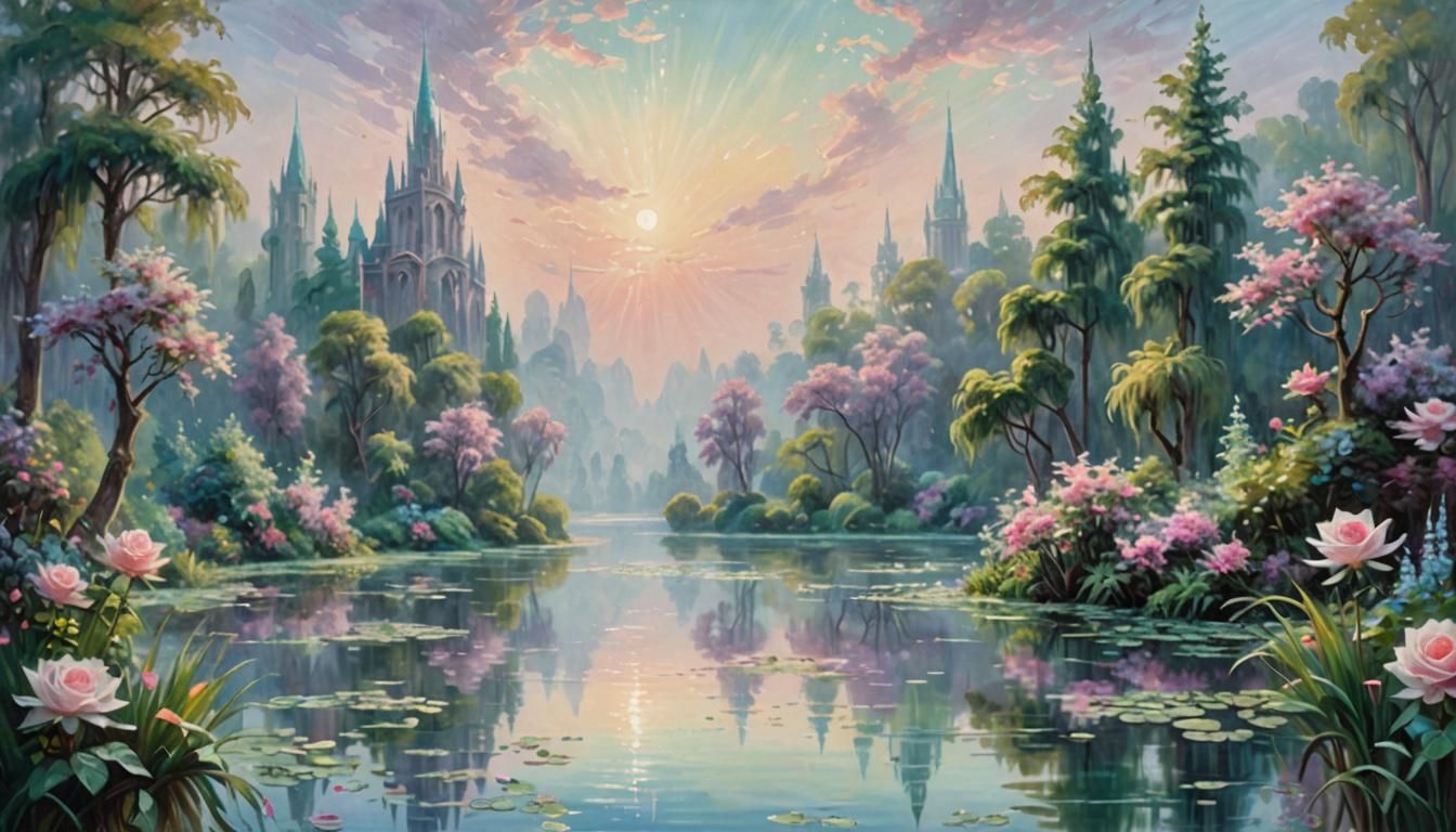 Ethereal Paradise Landscape as Oil Painting