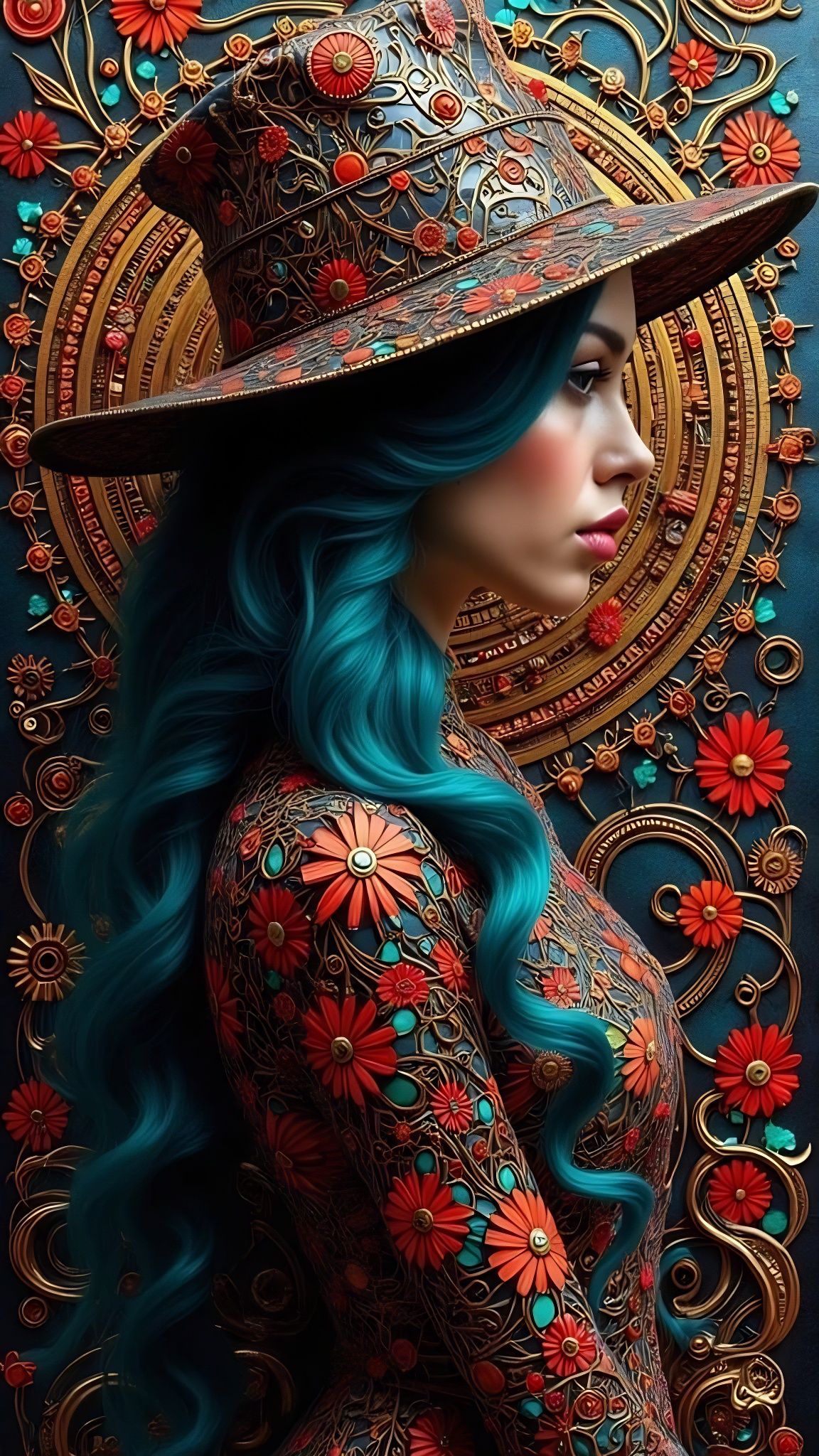 Fantasy Bohemian Woman in Hyper-Realistic Zentangle Wonderla...