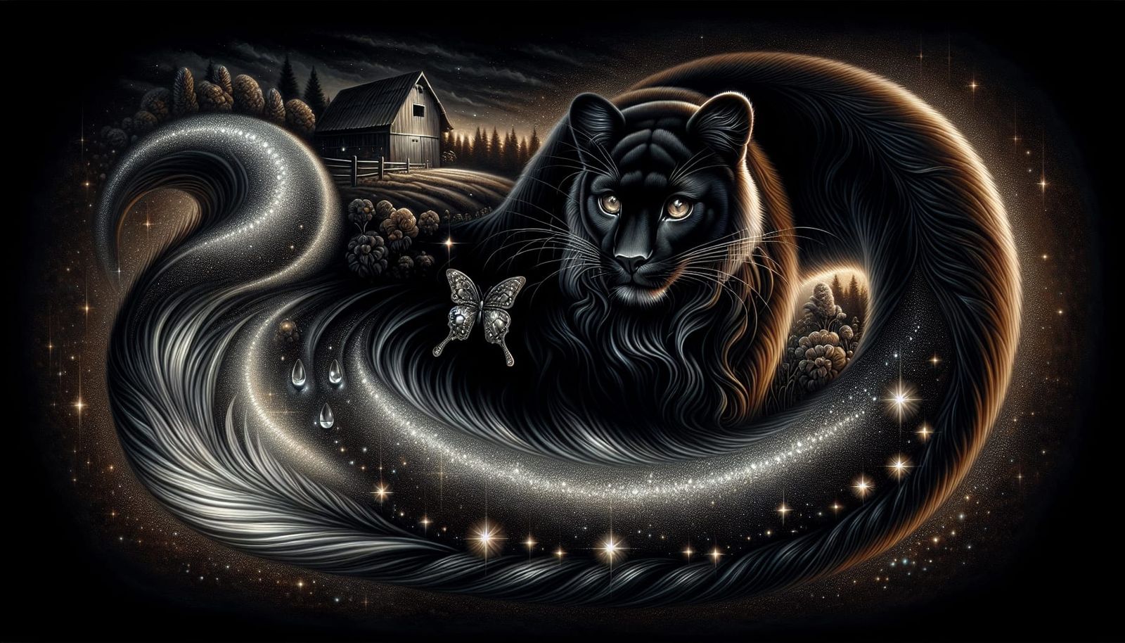 Surreal Black Leopard with Diamond Accents