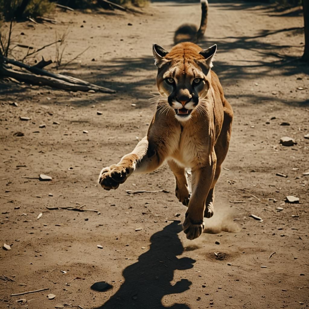 Cougar Leaping: A Cinematic Film Still