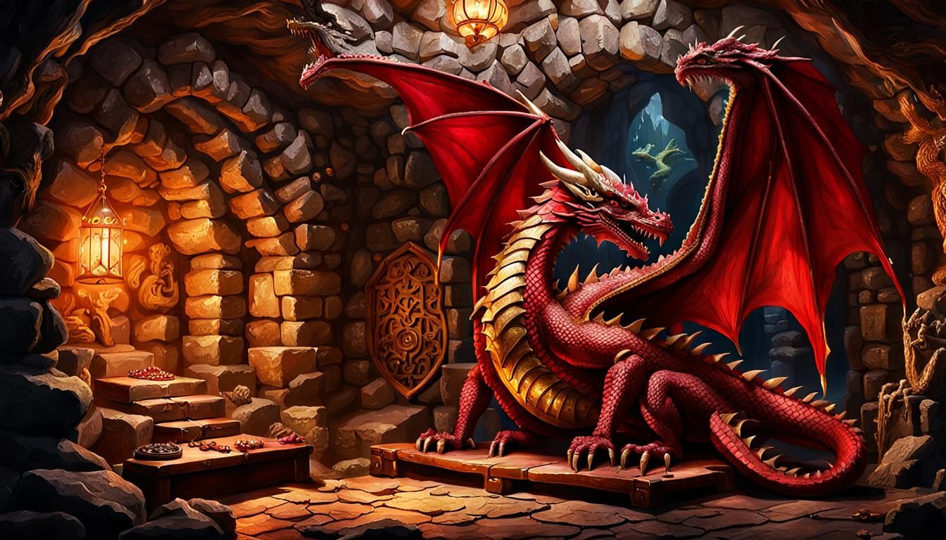Crimson Dragon Sleeping in Treasure Vaults