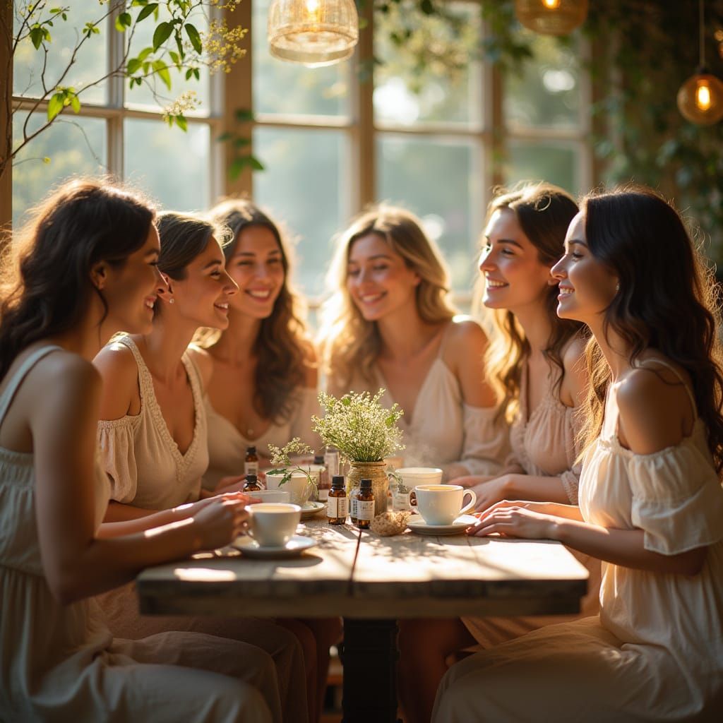 Gathered in a Cozy Cafe, Elegant Women Share a Soothing Mome...