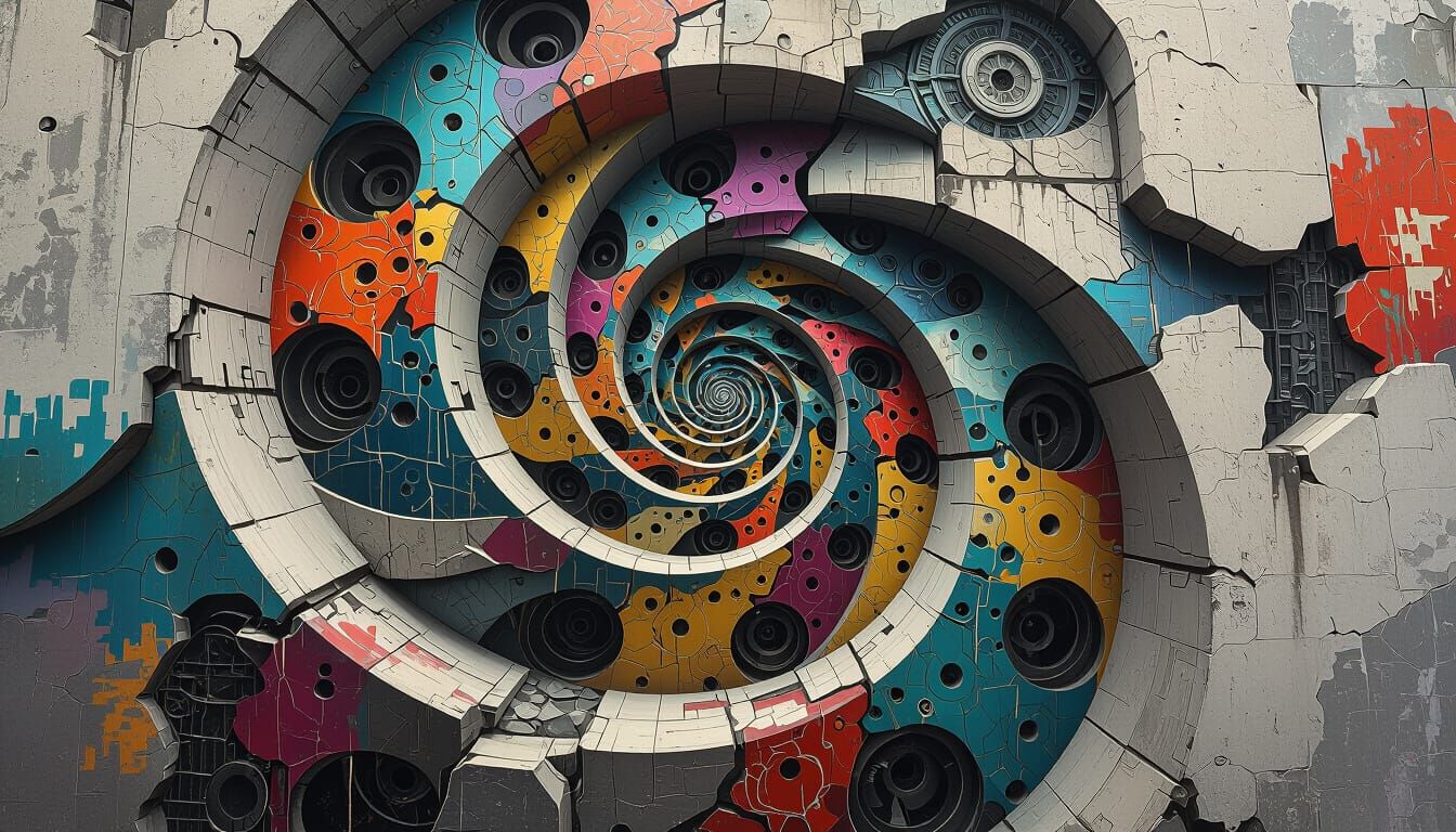 Surreal Kintsugi Vortex on Graffiti Walls