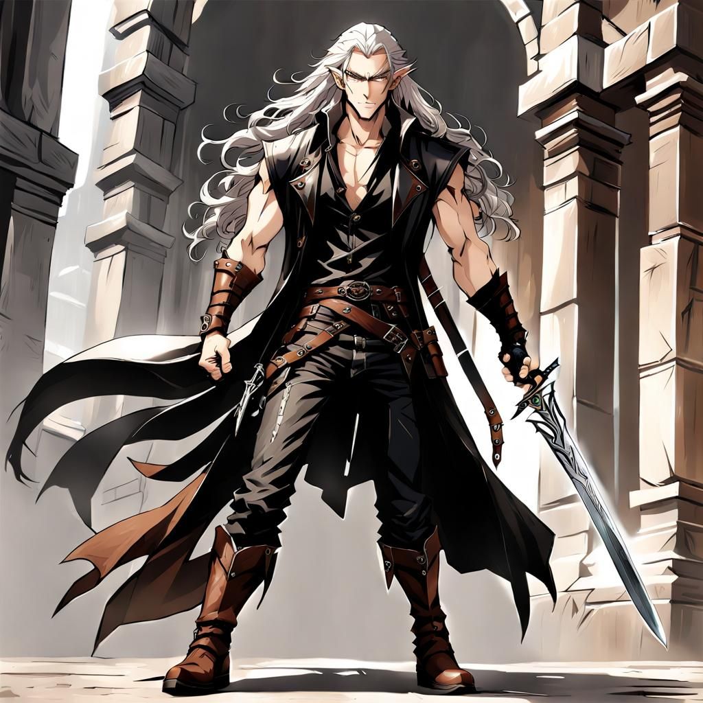 Anime Fantasy Elven Man with Silver Hair