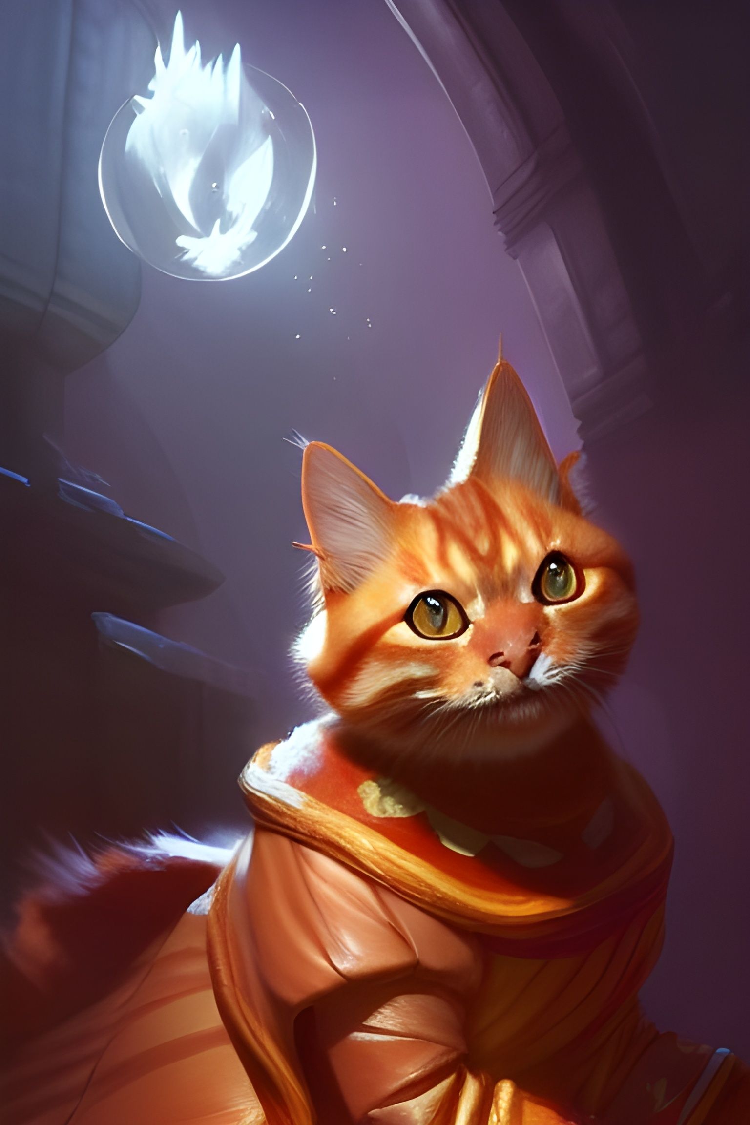 Victorian Cat Wizard Surrounded by Magic