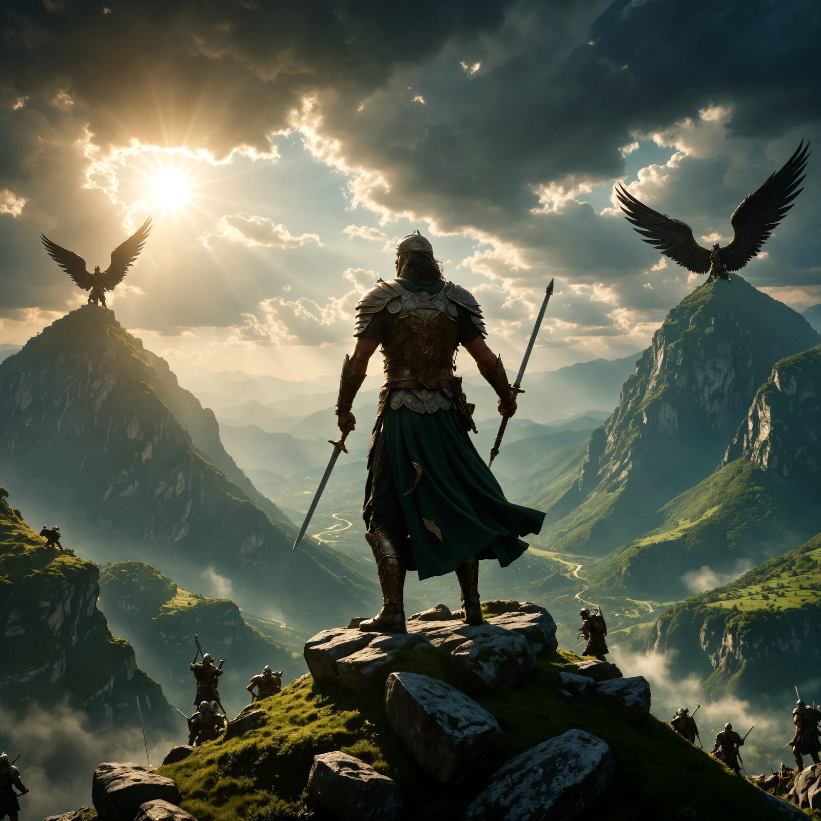 Majestic Prophet on Mountain Top with Angel Army