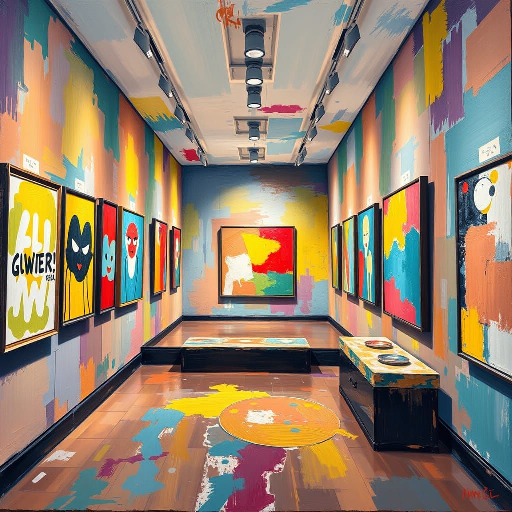 Vibrant Art Gallery in Gouache and Watercolor Style