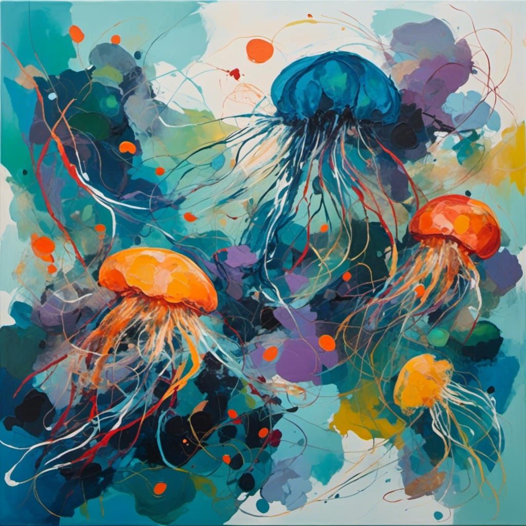 Underwater Jellyfish Scene in Lyrical Abstraction