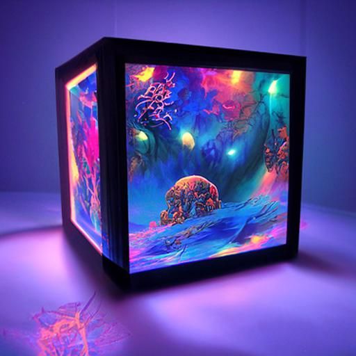 Glowing Hypercube with Sakura Tree and Butterflies