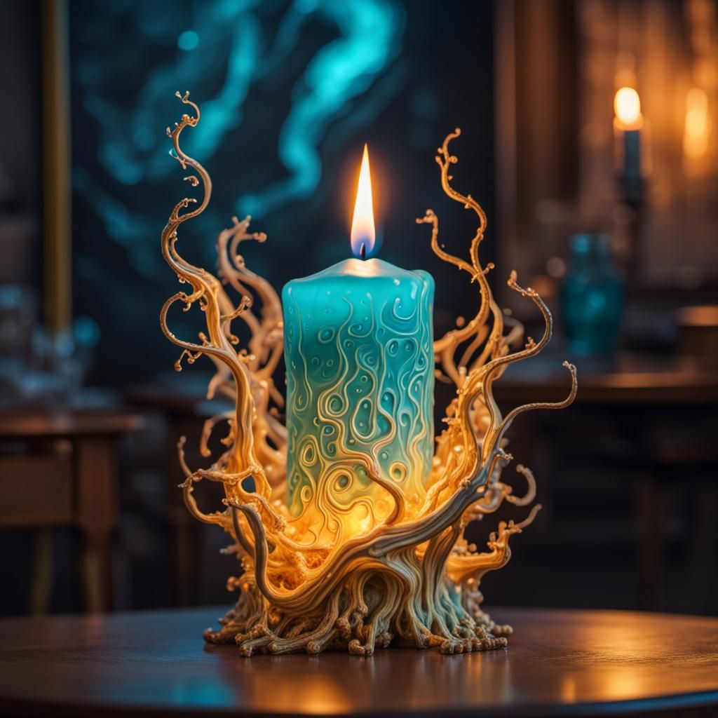 Bioluminescent Amoeba Candle Sculpture with Gold Accents