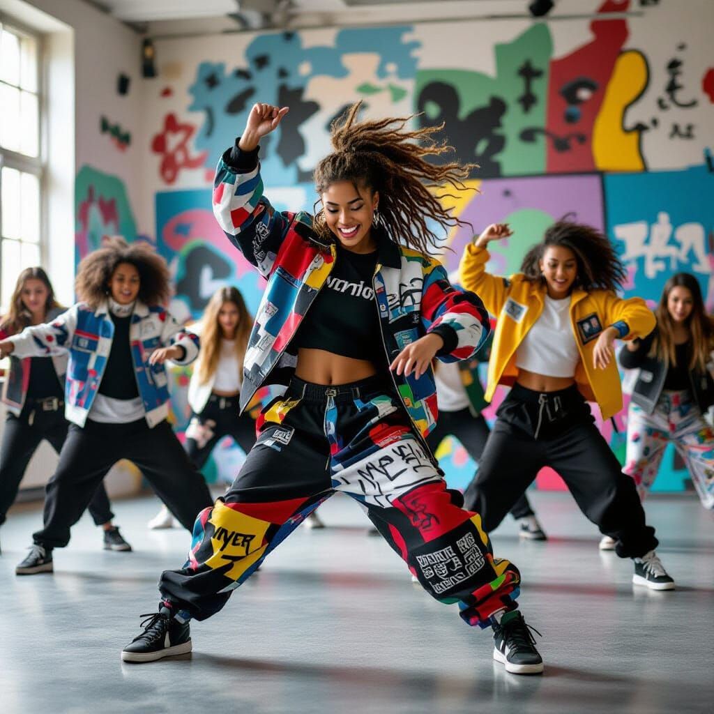 Energetic Hip Hop Dance Performance in Urban Art Style
