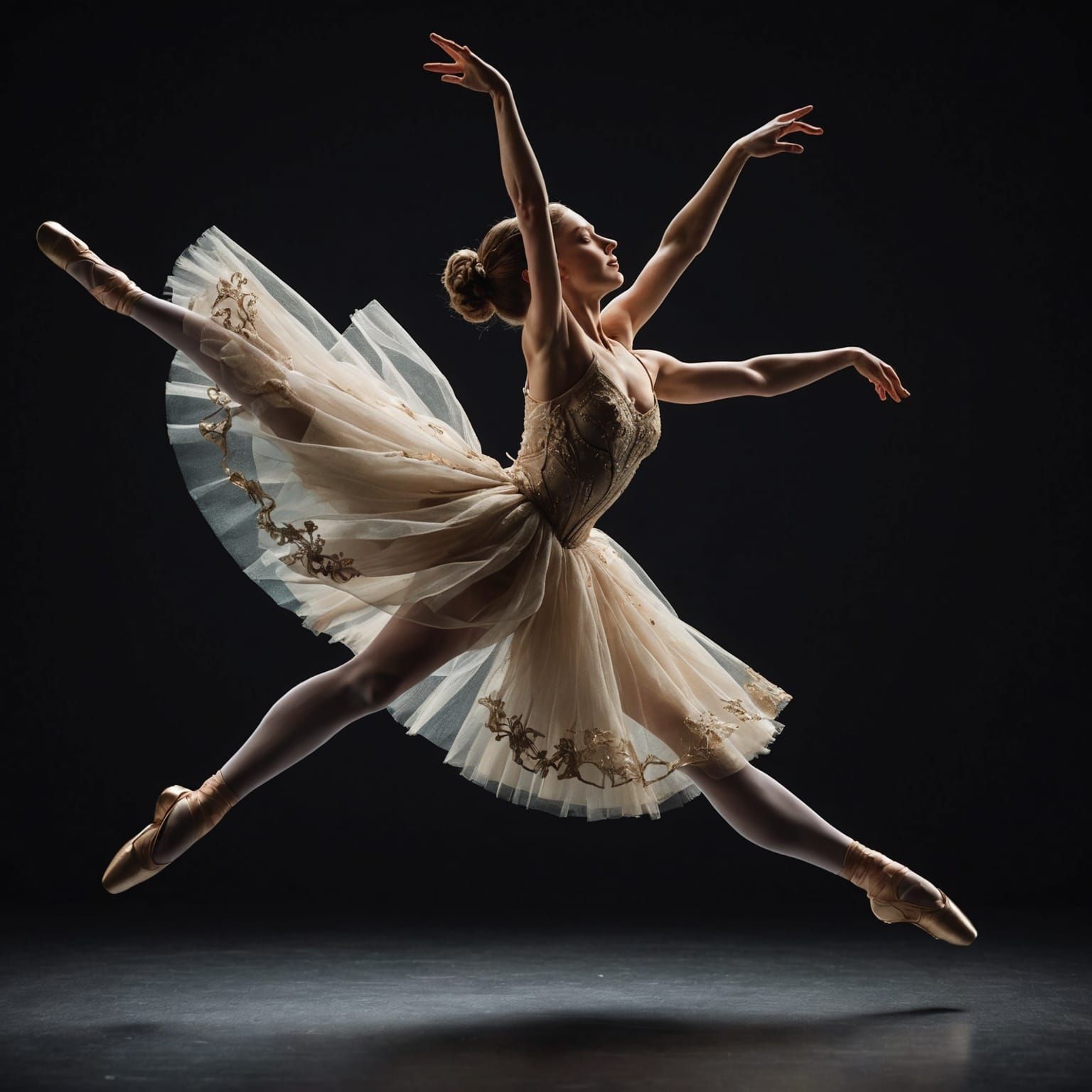 Ballerina Silhouette Leaping with Graceful Pose