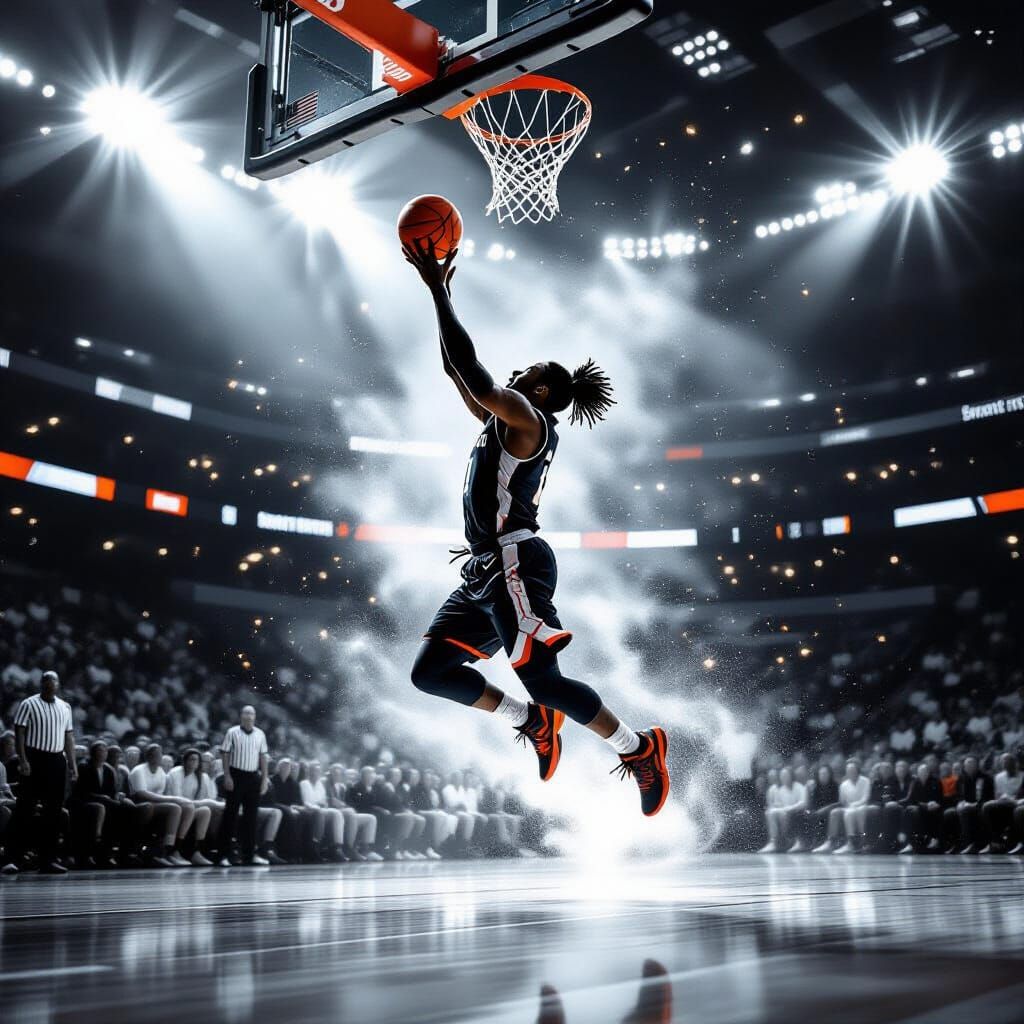 Dramatic Basketball Player Silhouette in Stadium