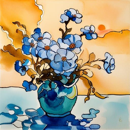 Chabana Flower Arrangement in Watercolor and Ink