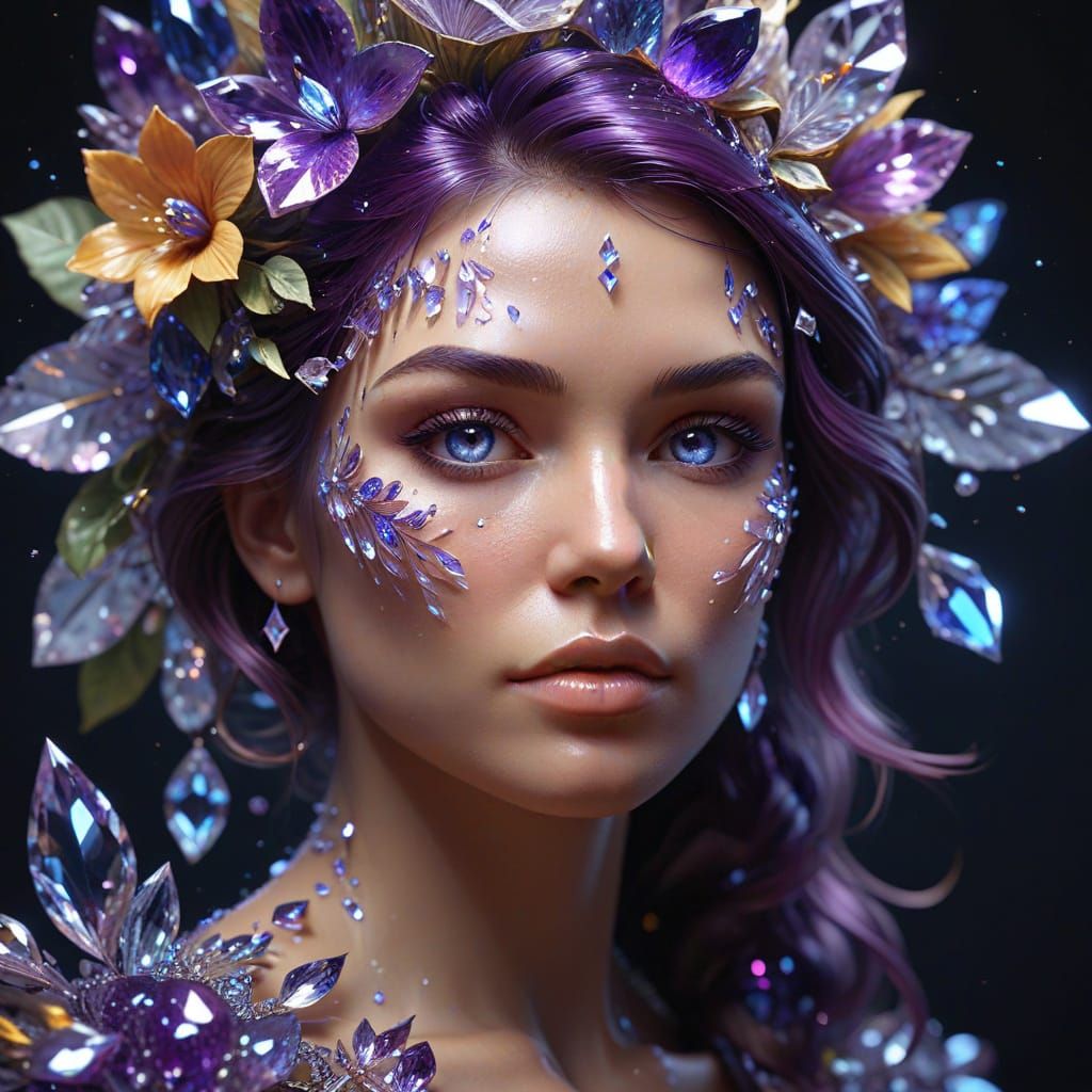 Crystalline Flower Portrait in Hyperdetailed Style