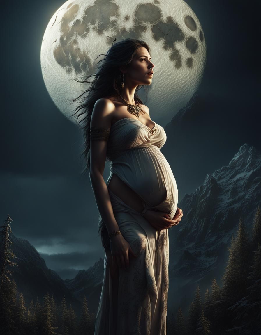 Pregnant Scarred Werewolf Mother Under Moonlight