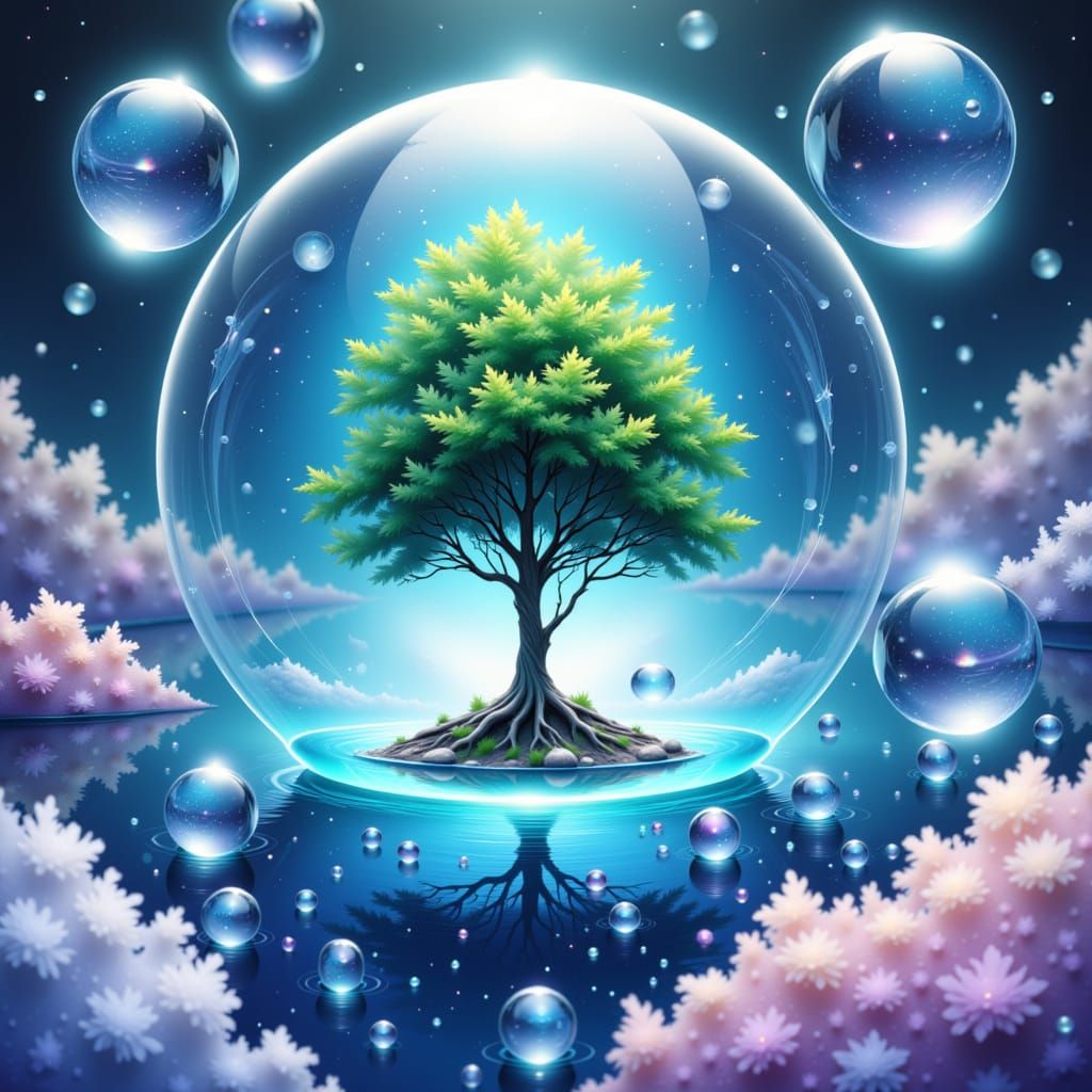 Tree in Glass Ball in Anime Style