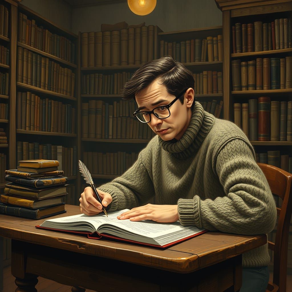 Cozy Writer at Desk in Vermeer Style