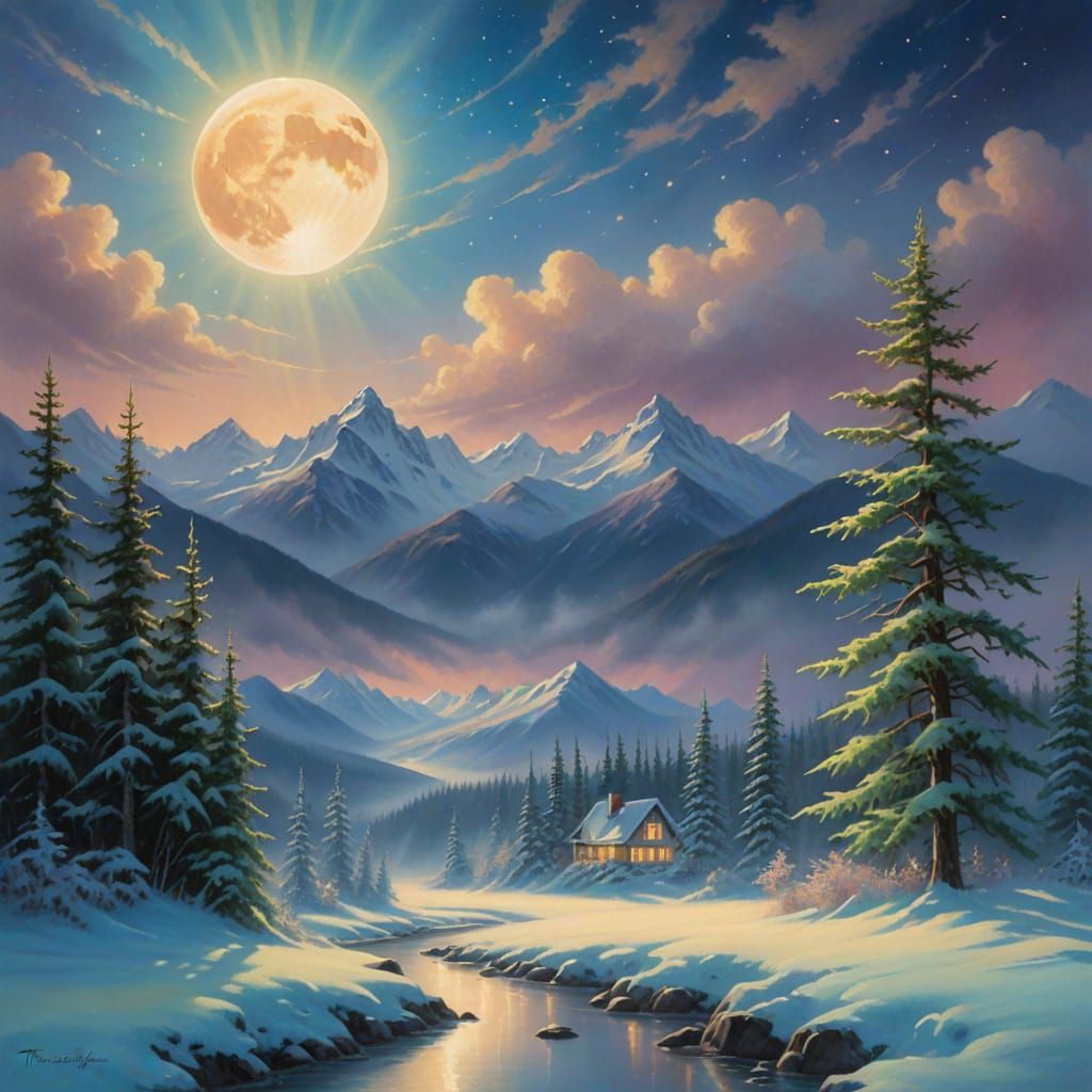 Ethereal Alaskan Moon Fantasy with Aurora Borealis