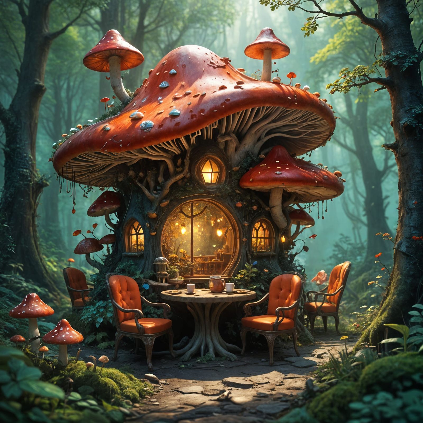Enchanted Forest Faerie Coffee House with Mushroom Furniture