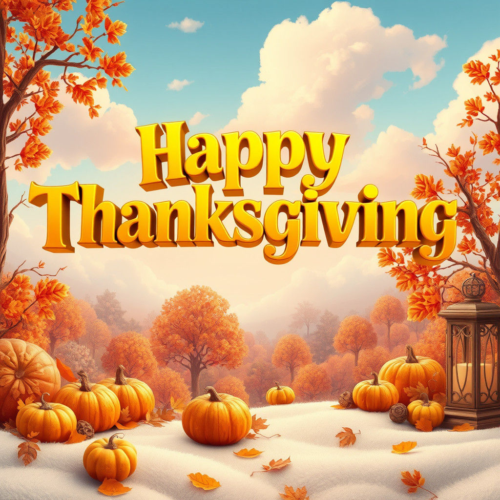 Happy Thanksgiving in Dreamlike Autumn Landscape