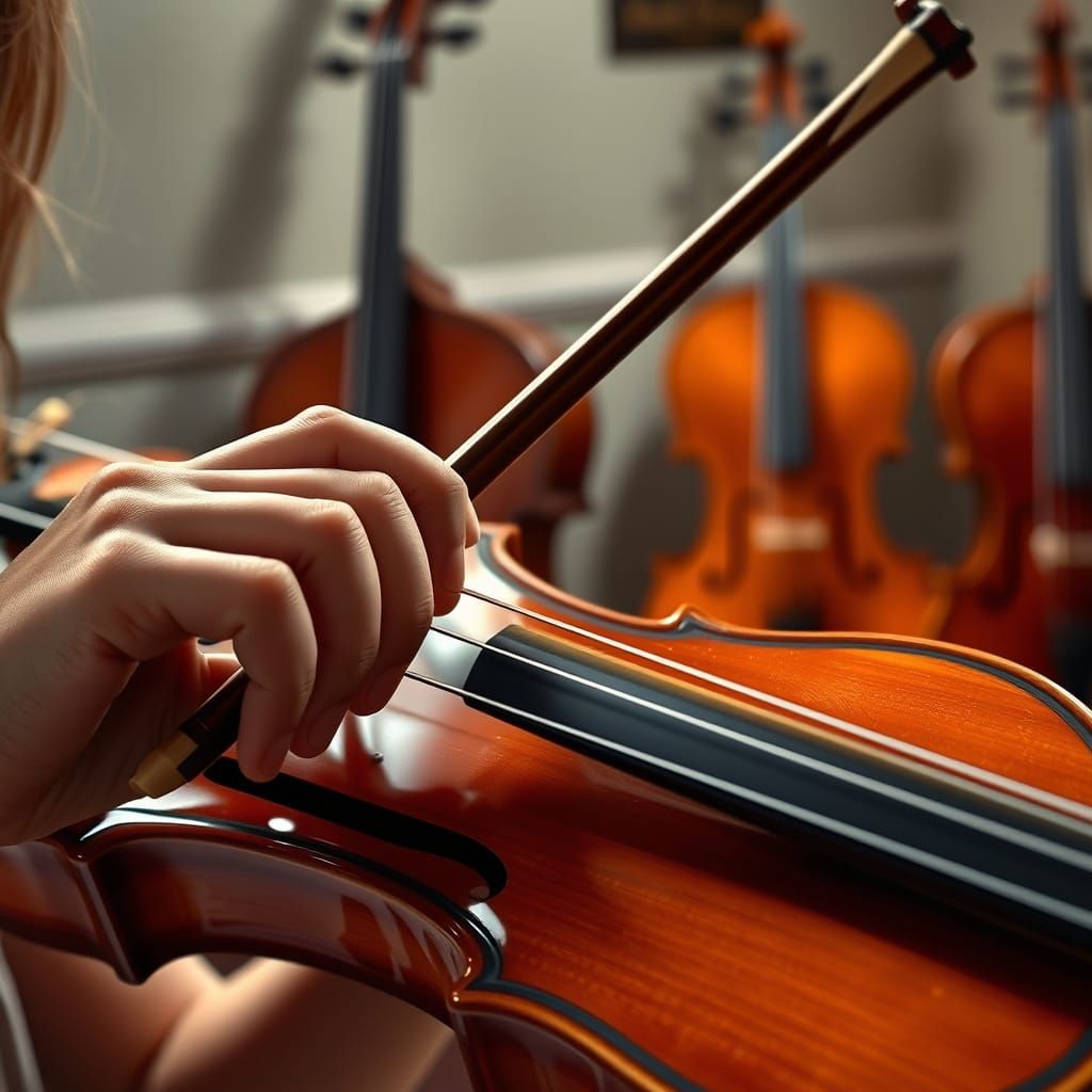 Girl's Fingers Dancing on the Strings of a Polished Violin