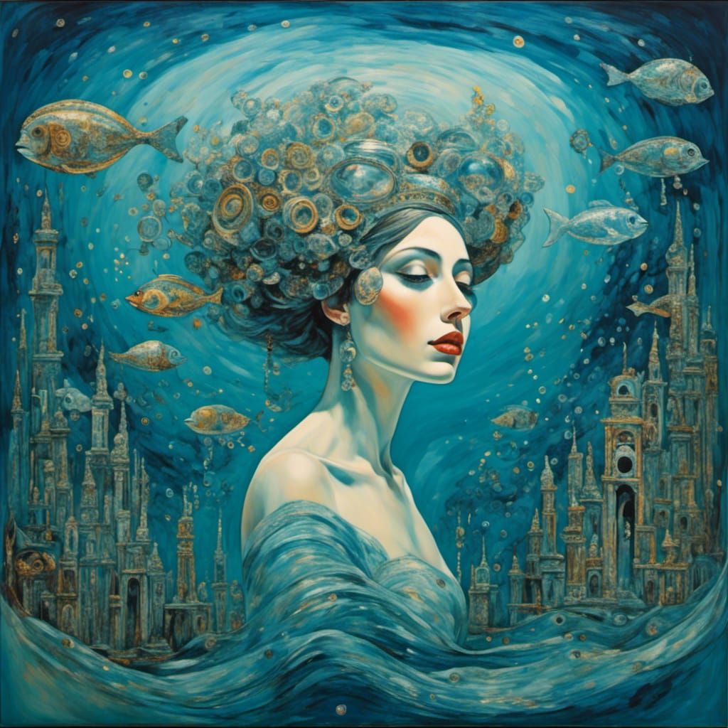 Mystical Woman Swims Through Sunken Underwater City