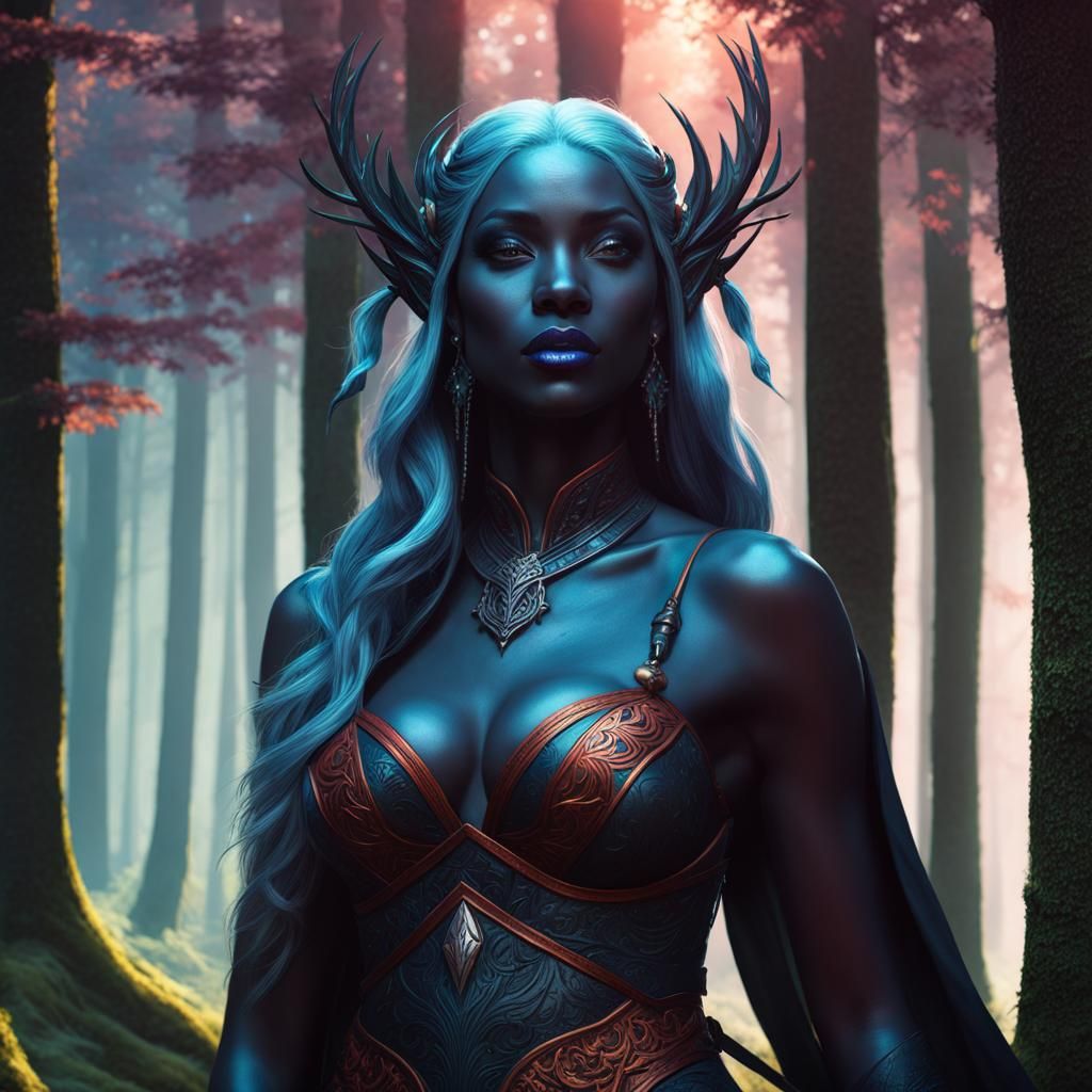 Detailed Drow Portrait in Forest Setting